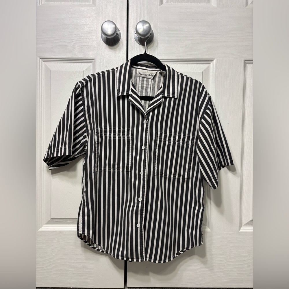 Black and White Striped Men's Shirt